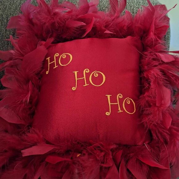 Red and Feathery HO HO HO Pillow - Picture 1 of 1